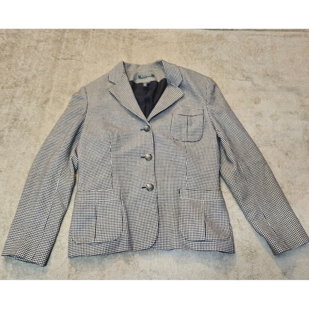 Lauren Ralph Lauren Women's SZ 14 100% Wool Houndstooth Equestrian Blazer Soft